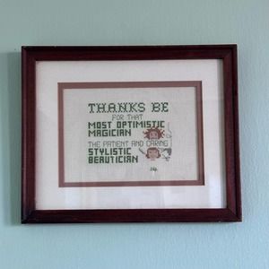 Vintage Framed Beautician Cross Stitch 11 in x 9 in